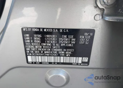 2017 Honda Hr-V Ex-L from USA, damaged, VIN 3CZRU5H72HM702687